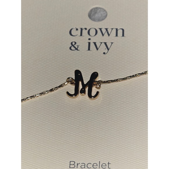 Crown & Ivy‎ Initial M Bracelet Gold Tone Adjustable Chain Jewelry - Picture 1 of 3